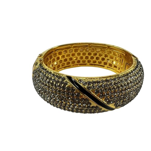 AKKAD Crystal Gold Tone Hinge Bangle Bracelet - Picture 1 of 8